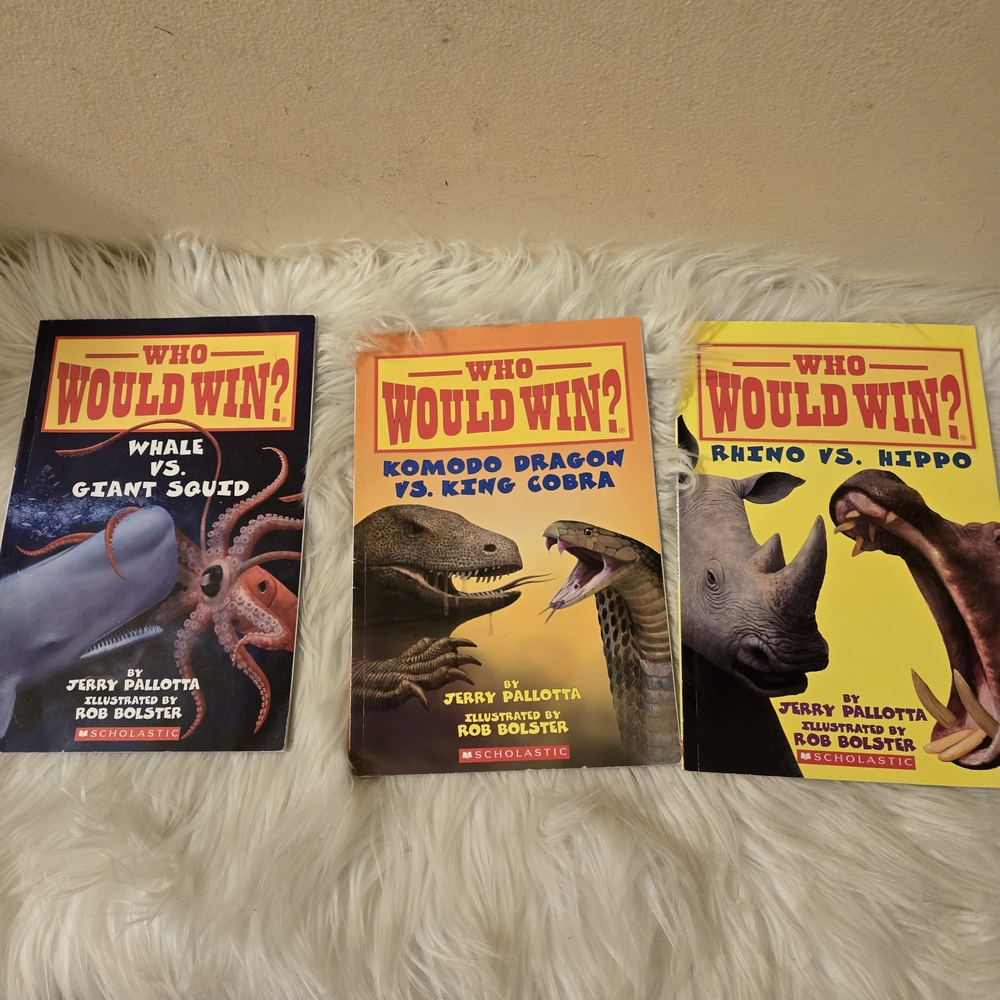 Scholastic 'Who Would Win?' Reptile Book Set-Whale Vs Giant Squid, Rhion Vs Hipo